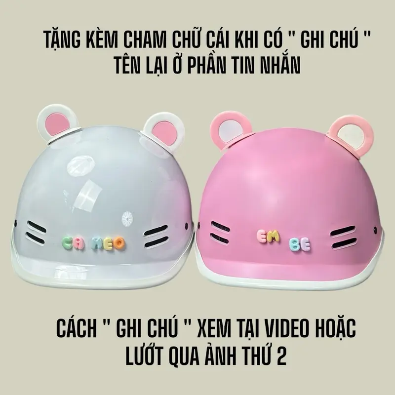 ( NÓN BẢO HIỂM ĐẠT CHUẨN ) MŨ BẢO HIỂM DÁNG CÁ HEO CHÍNH HÃNG ( HÀNG ĐẠT CHUẨN ĐI XE MÁY ) - TẶNG CHAM CHỮ + TAI - Helmet Phụ Kiện Đội đầu 5
