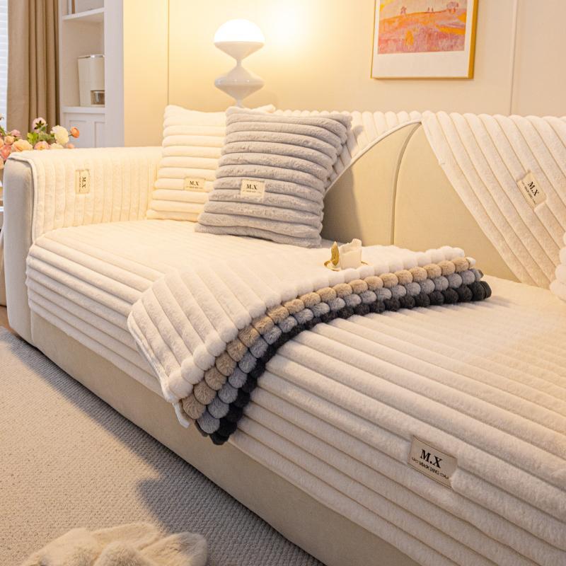 Product Introduction of Solid Color Thick Plush Sofa Cushion, Simple and Modern Style Sofa Cover, Anti-slip Sofa Cover for Living Room & Bedroom Decoration, Couch Covers 0