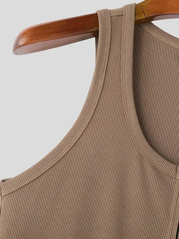 Men's Solid Zip Up Knit Tank Top, Regular Fit Casual Sleeveless Vest for Summer, Fashion Men's Top for Daily Wear 4