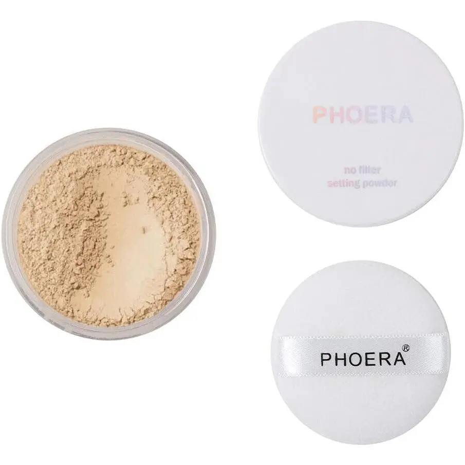 - PHOERA Loose Makeup Setting Matte Face Powder + Puff, Long Lasting Lightweight Foundation Make Up Fixer Beauty Blender Highlighter Palette Flash Photography (102 - Cool Beige)