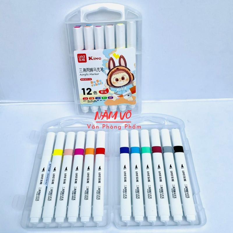 MK107 - 12 MÀU Bút Dạ Bút Lông Màu Acylic Bút Màu Acrylic Marker LEX KING MK 107 - 12 Màu Thân TAM GIÁC Chống Nước Vẽ Trên Mọi Chất Liệu Màu Cao Cấp