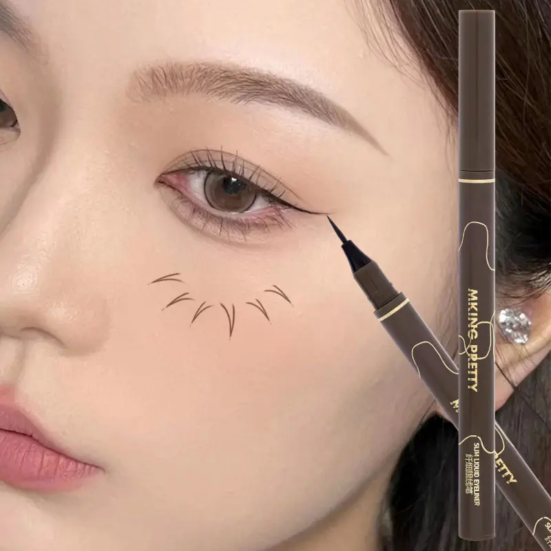 Bút Kẻ Mắt Siêu Mịn 0.005Mm, 4 Màu, Không Thấm Nước, Nằm, Tằm, Bút Kẻ Mắt Màu Nâu Và Đen, Mịn Và Lâu Trôi, Nhanh Khô, Mắt To, Dụng Cụ Trang Điểm Hữu Ích 4
