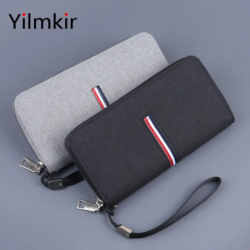 Long Zipper Canvas Men's Clutch Large Capacity Wristlet Wallet Fashion Multi Card Slots Versatile Multifunctional Men Coin Purse
