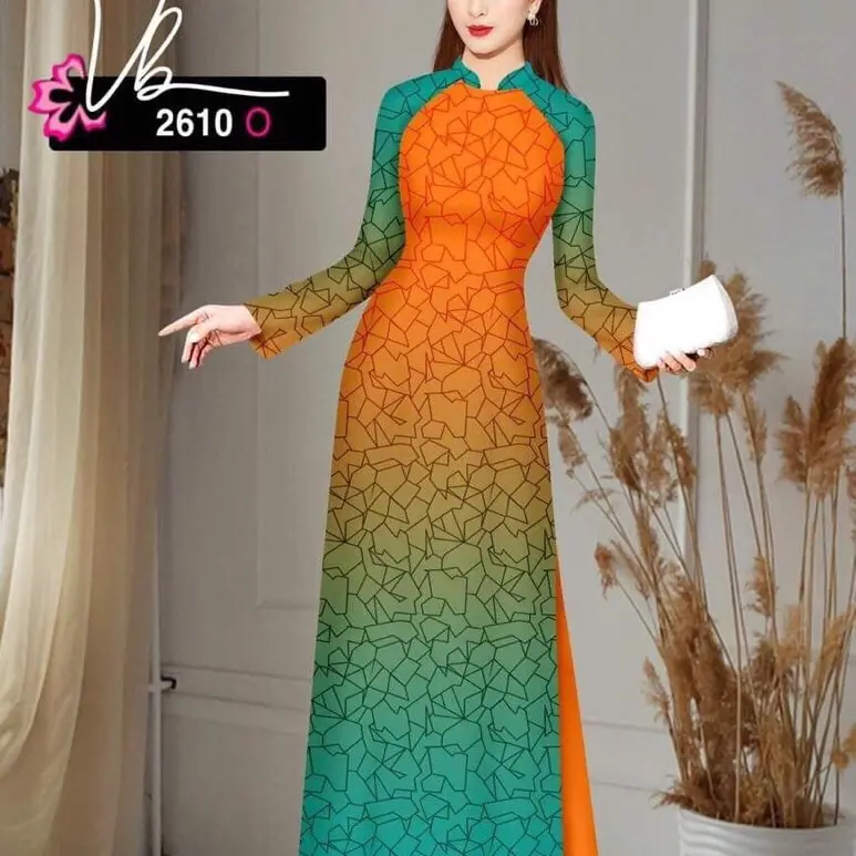 Vải áo dài mẫu lập thể xinh, chất mềm mịn, co giãn nhẹ