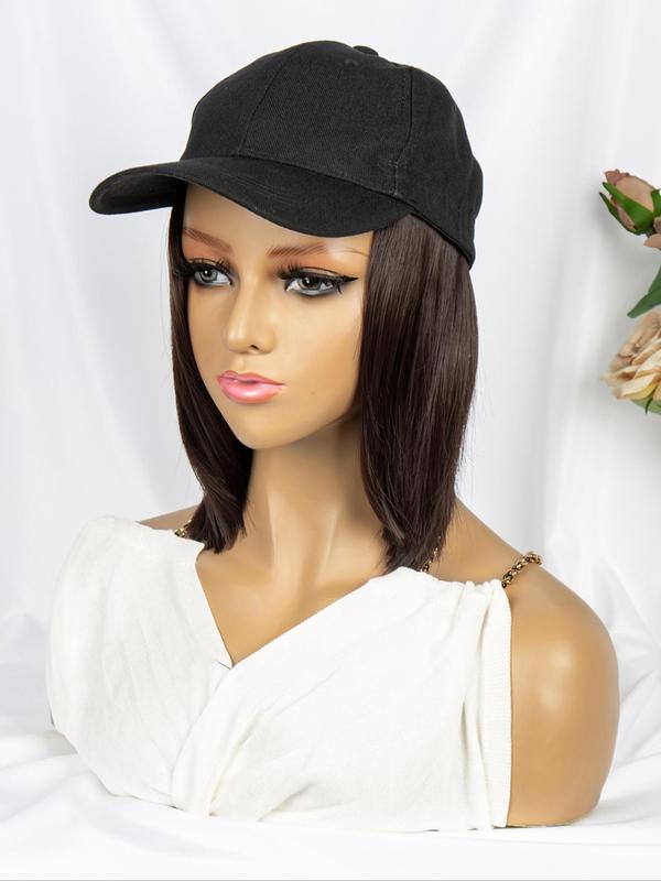Short Straight Bob Wig with Baseball Cap, Casual Trendy Synthetic Hair for Daily Use, Striking Natural Fluffy Hair Wigs 4