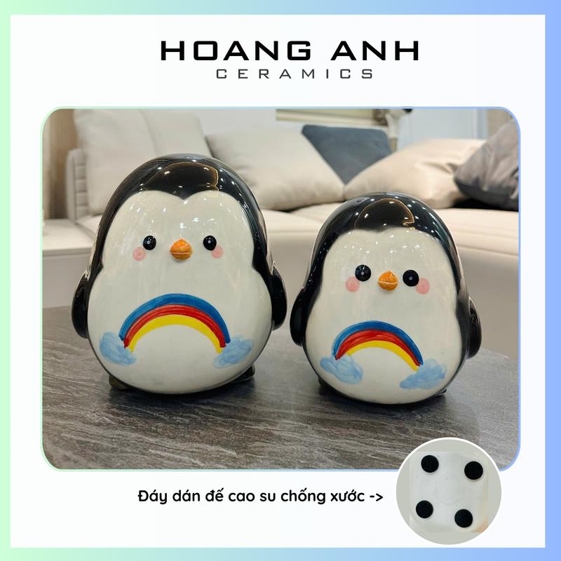 Heo sứ tiết kiệm - | TO 20cm | Chim cánh cụt đựng tiết kiệm - Heo đất tiết kiệm hình chim cánh cụt - HOANG ANH CERAMICS Ống Tiết Kiệm Đựng Tiền Ống Heo