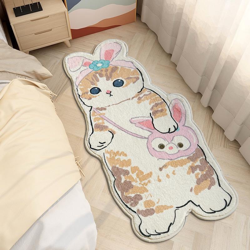 Product Introduction of 40*60cm Crystal Velvet Carpet Cute Cat Plush Bed Rug Living Room Bedroom Floor Mat Machine Washable Rug Window Mat 0