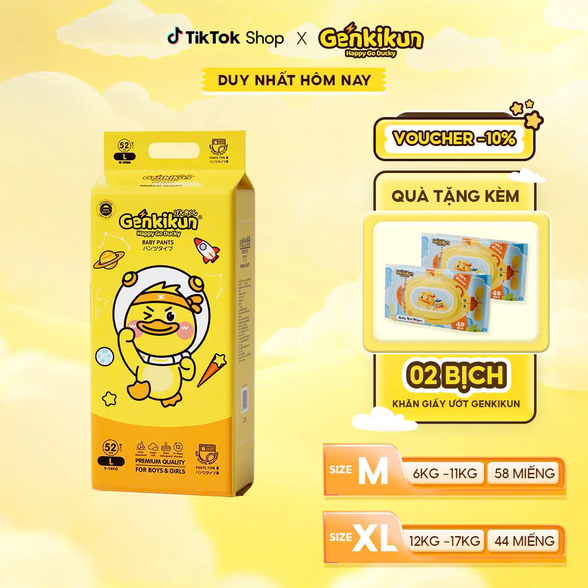 Tã/bỉm quần Genkikun Công Nghệ Nhật Bản Siêu Thấm Hút, Mềm Mỏng, Công Nghệ Chống Tràn đủ size M/L/XL/XXL