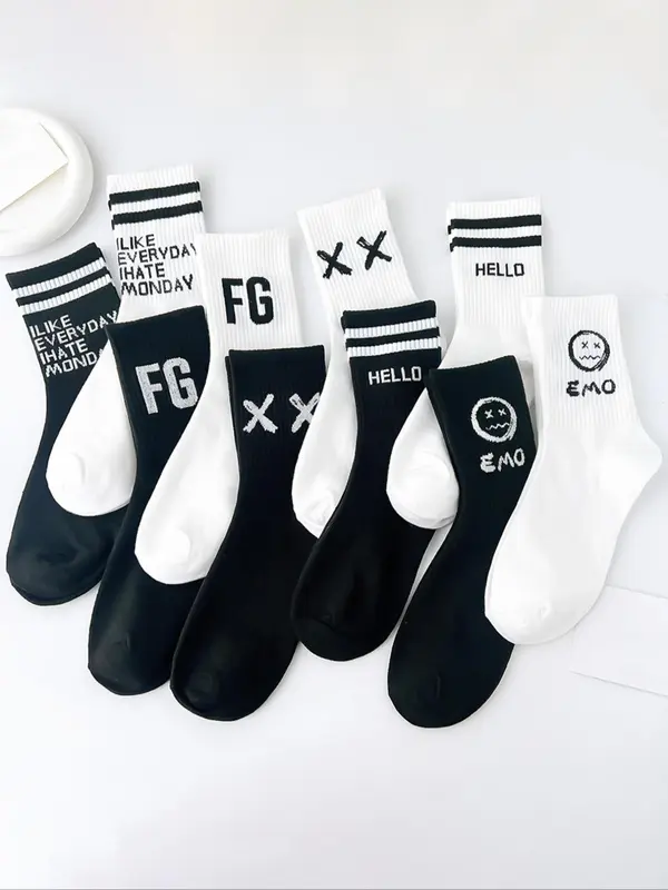 Men's Letter Print Mid-calf Socks, Casual Comfy Breathable Socks for Daily Wear, Men's Socks for All Seasons 0