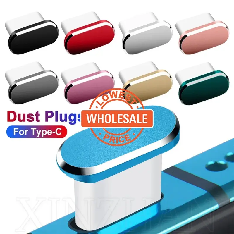 Penutup Habuk Port Pengecasan Telefon, Penutup Pelindung Port USB C Logam, Biru dan Hitam, Palam Anti Habuk Jenis C Universal, Serasi dengan Telefon Android iPhone