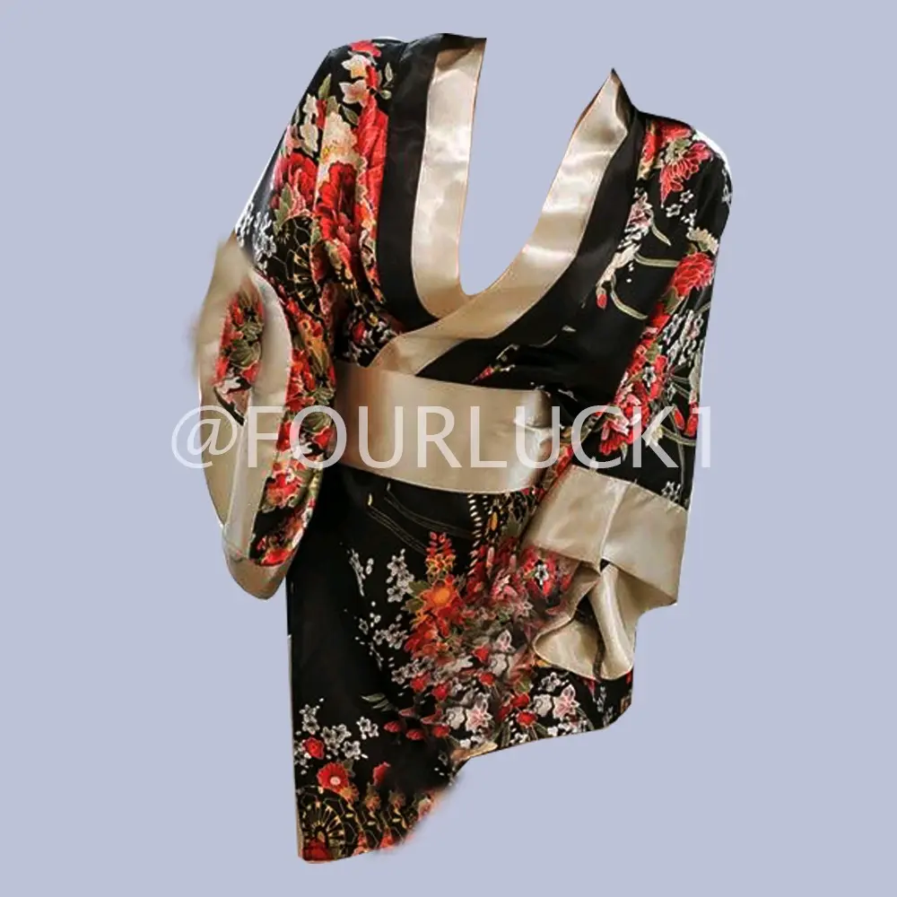FOURLUCK Kimono Bunga Satin Premium Wanita Poliester Motif Tidur