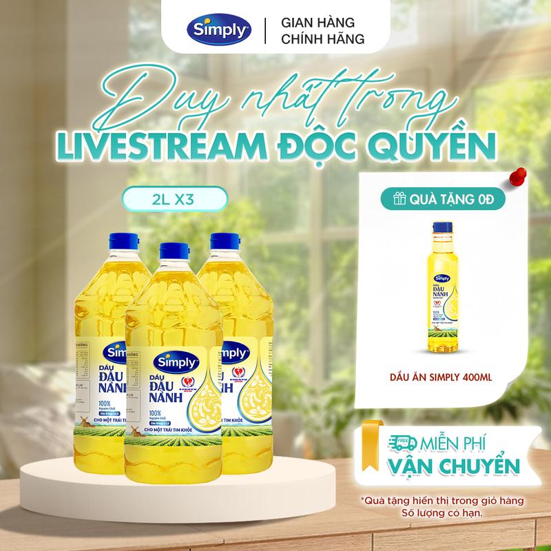 [WILMAR] Combo 3 Dầu Đậu Nành Simply Nguyên chất 2L - Dầu Ăn Sạch, Giàu Omega-3