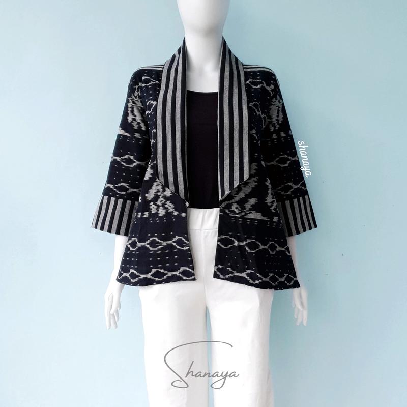 Product Introduction of Shanaya Baju Batik Wanita Blus Blazer Tenun Original Outer Batik Kerja Cantik Elegan Cocok untuk baju kerja kuliah atasan  cardigan  formal  kantor Casual  Nyaman Motif Katun Panjang Hitam 7
