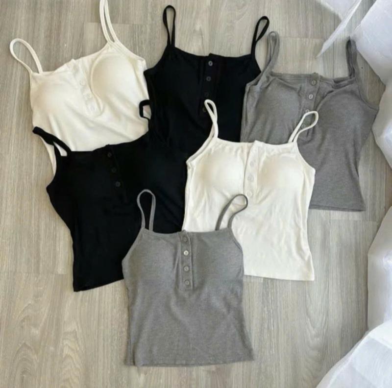 234_ (KÈM MÚT) Áo 2 dây thun tăm có cúc trước kèm mút đệm quai nhai Nữ Women Top Kem Voi Dáng Ngắn áo ngực áo lót áo ngực nữ áo 2 dây