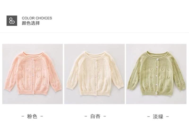 Product Introduction of 2024 Girl's Knitted Cardigan Spring/Summer Thin Office Cardigan Outwear Baby and Infant Sun Protection Shirt Hollow out Coat 2