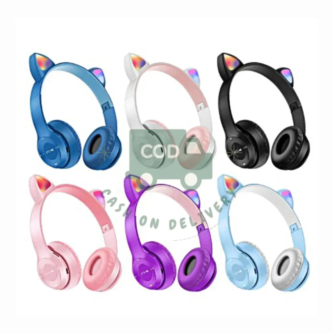 Headset bluetooth wireless P47 Telinga Kucing Lampu On Ear Headphone Earphone