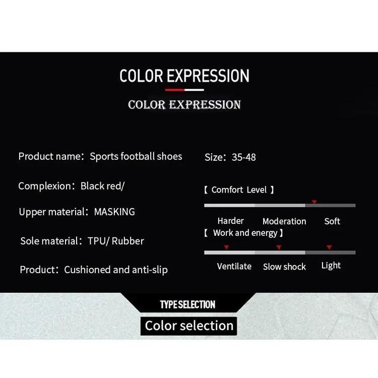 Product Introduction of Size 35-48 Youth Football Boots Spikes Long Spike Football Boots High-Top Football Boots Youth Training Shoes Competition Shoes Sports Shoes Grass Football Boots Land/Short Lawn Five-Made Football Boots Football Sports Shoes Outdoor/Indoor Football Boots 36