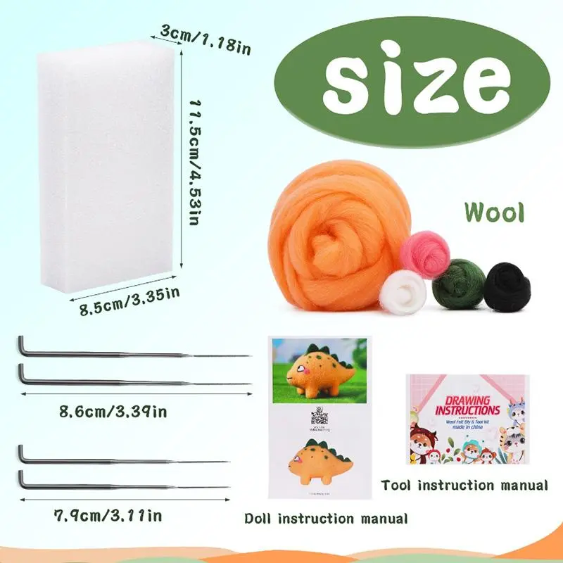 Cartoon Dinosaur Design Needle Felting Kit, 1 Set Wool Needle Felting Starter Kit with Instruction, DIY Needle Felting Supply for DIY Craft 1
