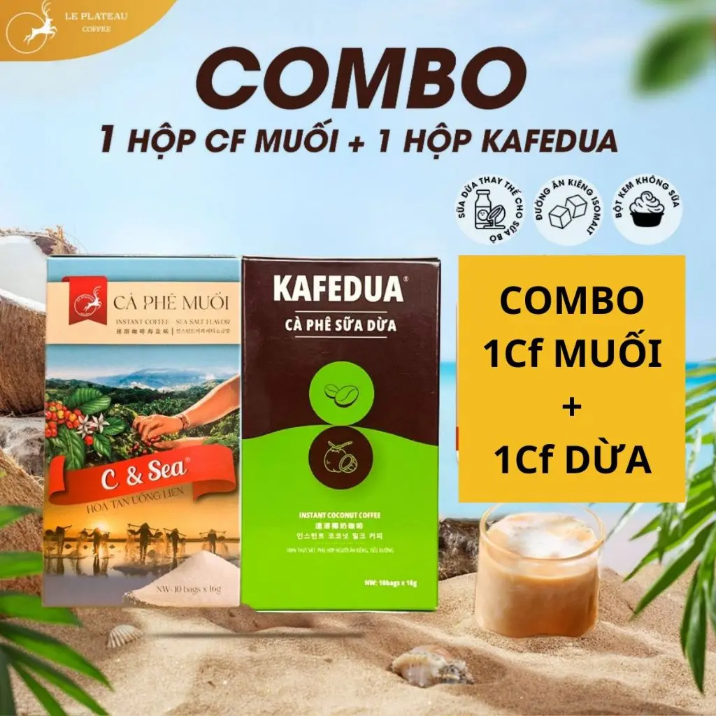 [ƯU ĐÃI] COMBO CÀ PHÊ 1 HỘP CÀ PHÊ MUỐI + 1 HỘP CÀ PHÊ SỮA DỪA THƠM NGON TIỆN LỢI - KAFE DUA, Le Plateau Coffee CHUẨN VỊ Coffee Cafe