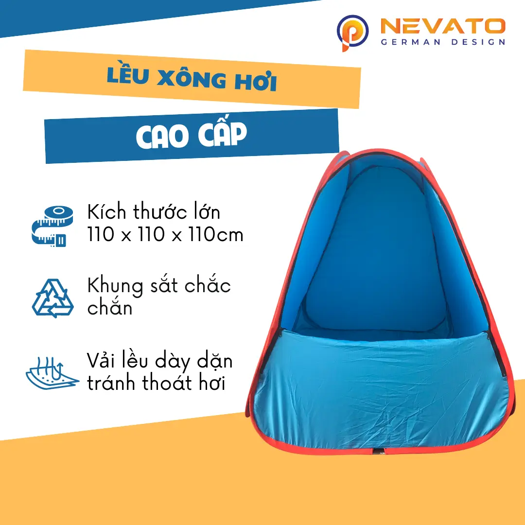 Lều Xông Hơi Cao Cấp Tự Bung Giữ Nhiệt Nevato Kích Thước 110cm x 110cm x 110cm