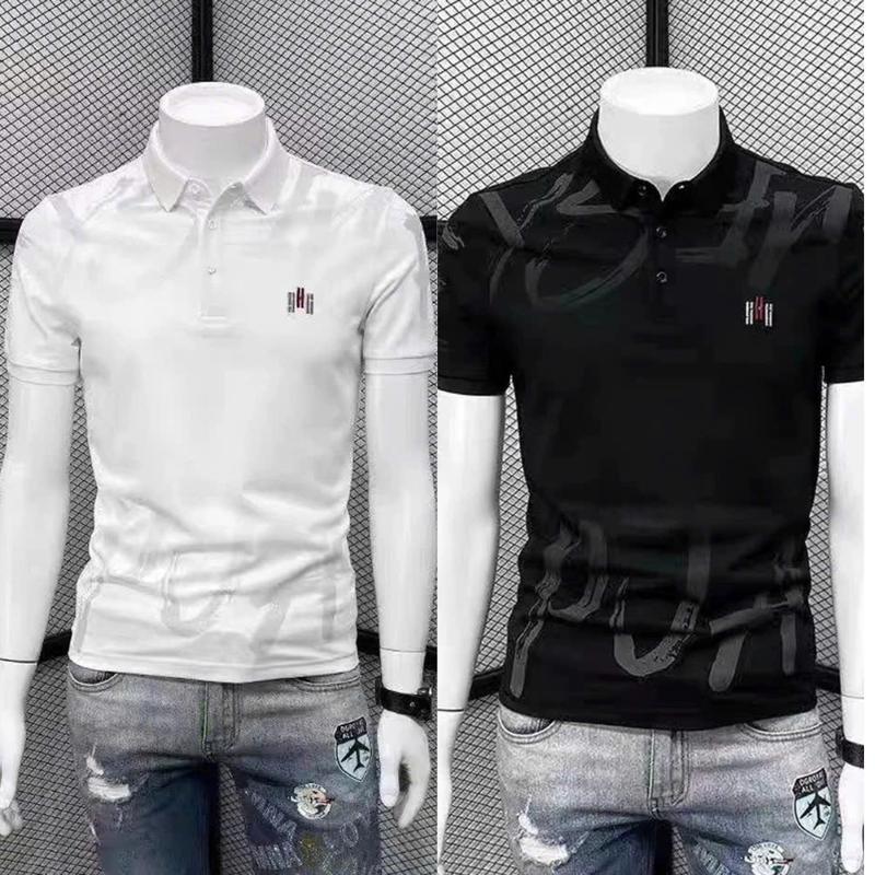 Áo POLO nam ngắn tay phối chữ cao cấp chất vải cotton co dãn dày dặn 2 màu trắng đen PL-5 Menswear Cổ Tròn Shirt Pique