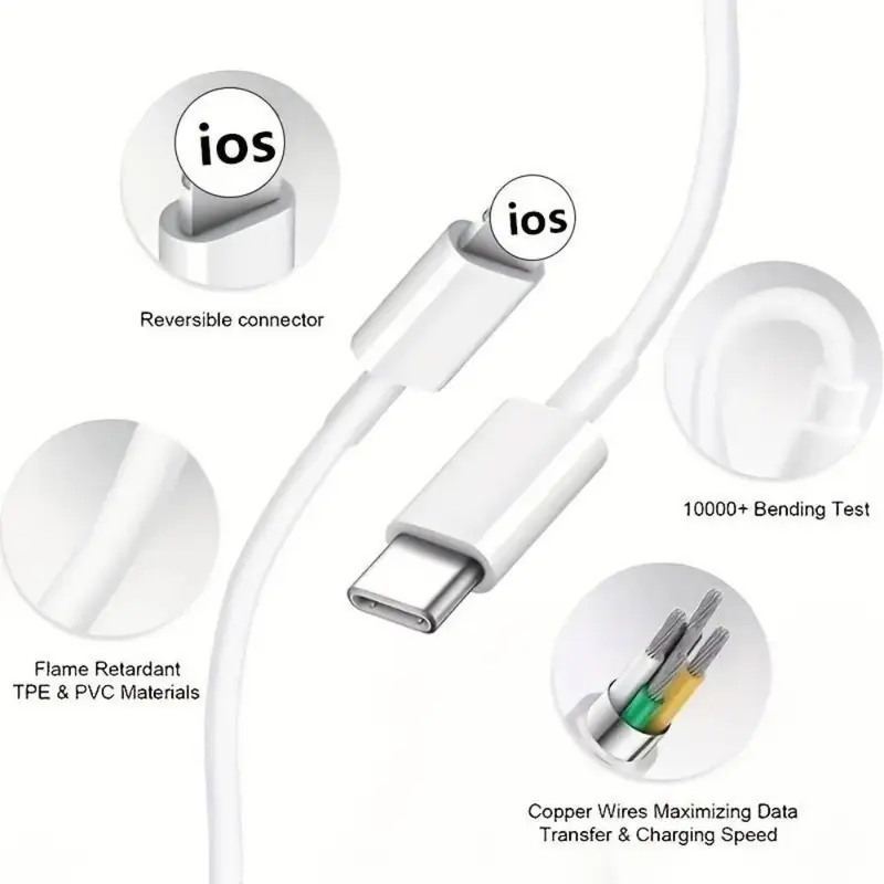 PD 20W Fast Charging Data Cable, USB C Fast Charger Cable, Portable Charging Cord for iPhone iPad 4