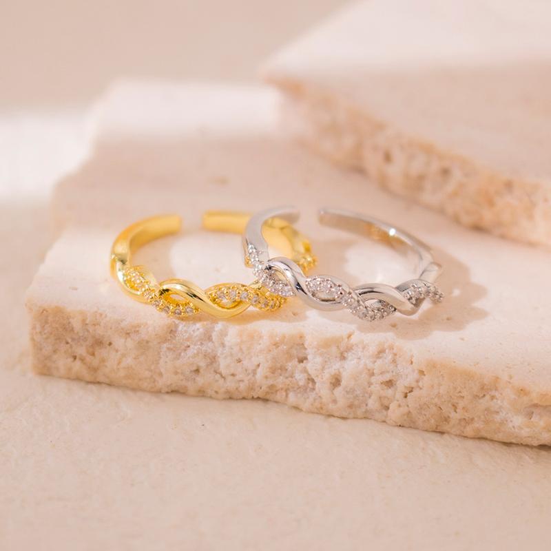 Product Introduction of Electroplated Zircon Twist Ring Light Luxury and Simplicity Woven Open Ring Elegant Graceful Design Bracelet 2