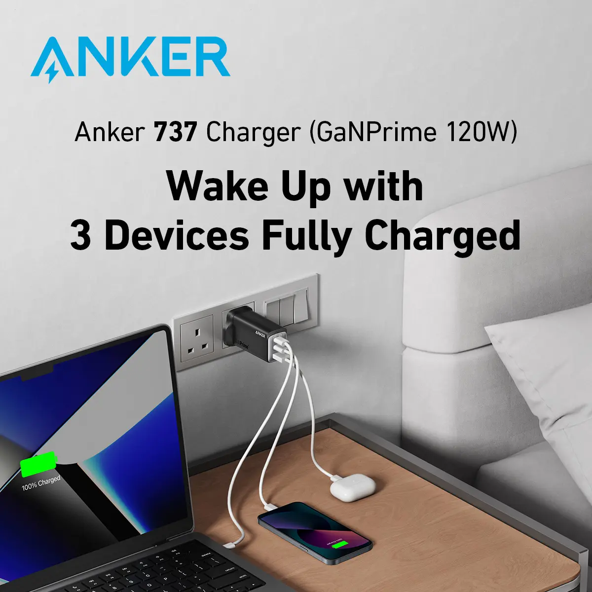 [Củ 120W] Dành cho Laptop | Củ Sạc Anker 3 cổng 2C1A 737 GaNPrime - 120W - Hỗ trợ GaN, PowerIQ - A2148 | BigBuy360 - bigbuy360.vn