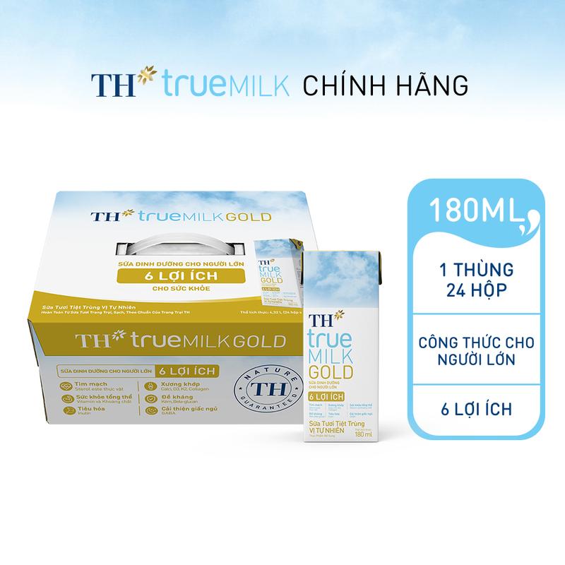 Thùng 24 hộp sữa tươi tiệt trùng vị tự nhiên TH true MILK GOLD dành cho người lớn tuổi 180ml 180ml x 24