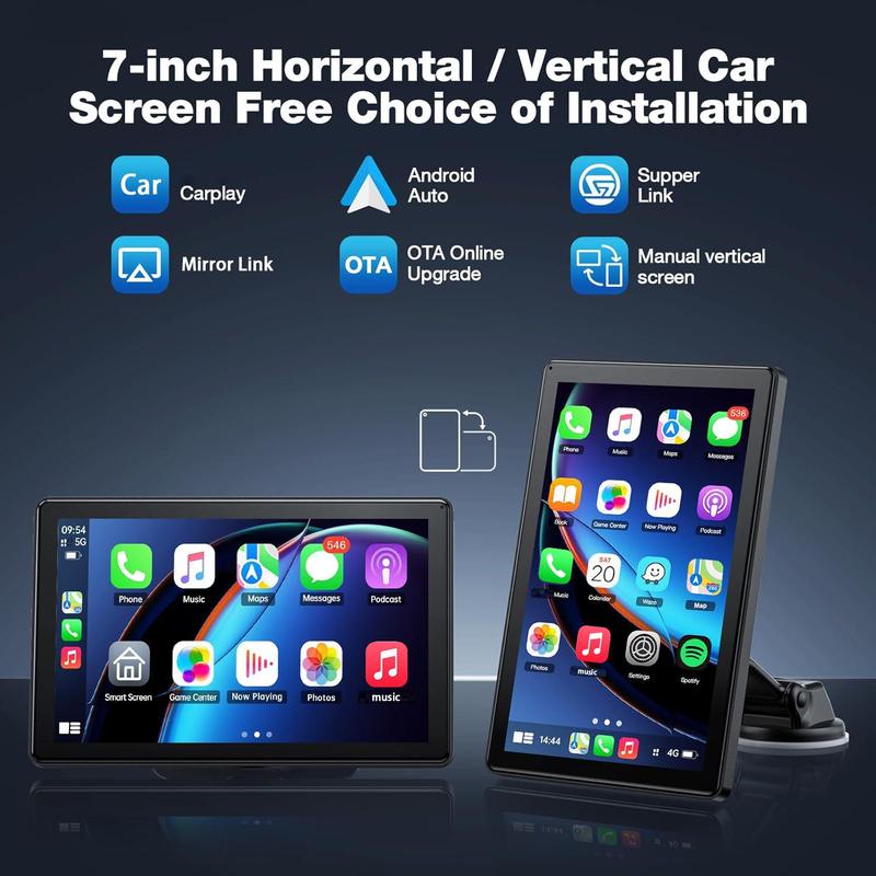 Product Introduction of 7 Inch Wireless Car Player, Portable Car Audio Receiver with Magnetic Holder, Car Video Player with GPS Navigation & Bluetooth-compatible, Voice Control Car Stereo, Automotive, Dashboard 5