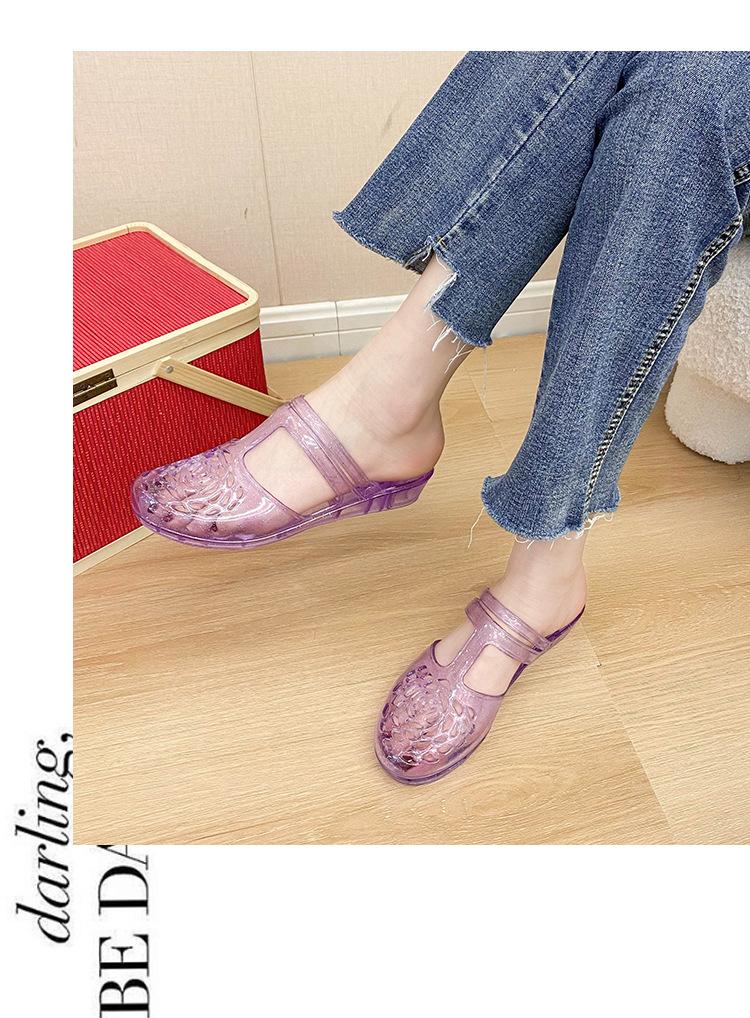 Product Introduction of Dép Lê Thời Trang, Xuyên Biên Giới, Dành Cho Nữ, Mặc Ngoài Trời Mùa Hè, Mũi Tròn, Khoét Lỗ Phẳng, Màu Trơn Chất Liệu PVC Trong Suốt, Phong Cách Thường Ngày Dép Lười Nữ 12