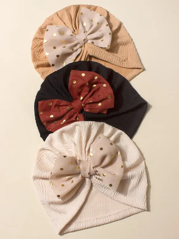 Baby's Bow Decor Textured Beanie Hat, Casual Soft Comfortable Hat for Daily Wear, Newborn Infant Kids Accessories for All Seasons 3