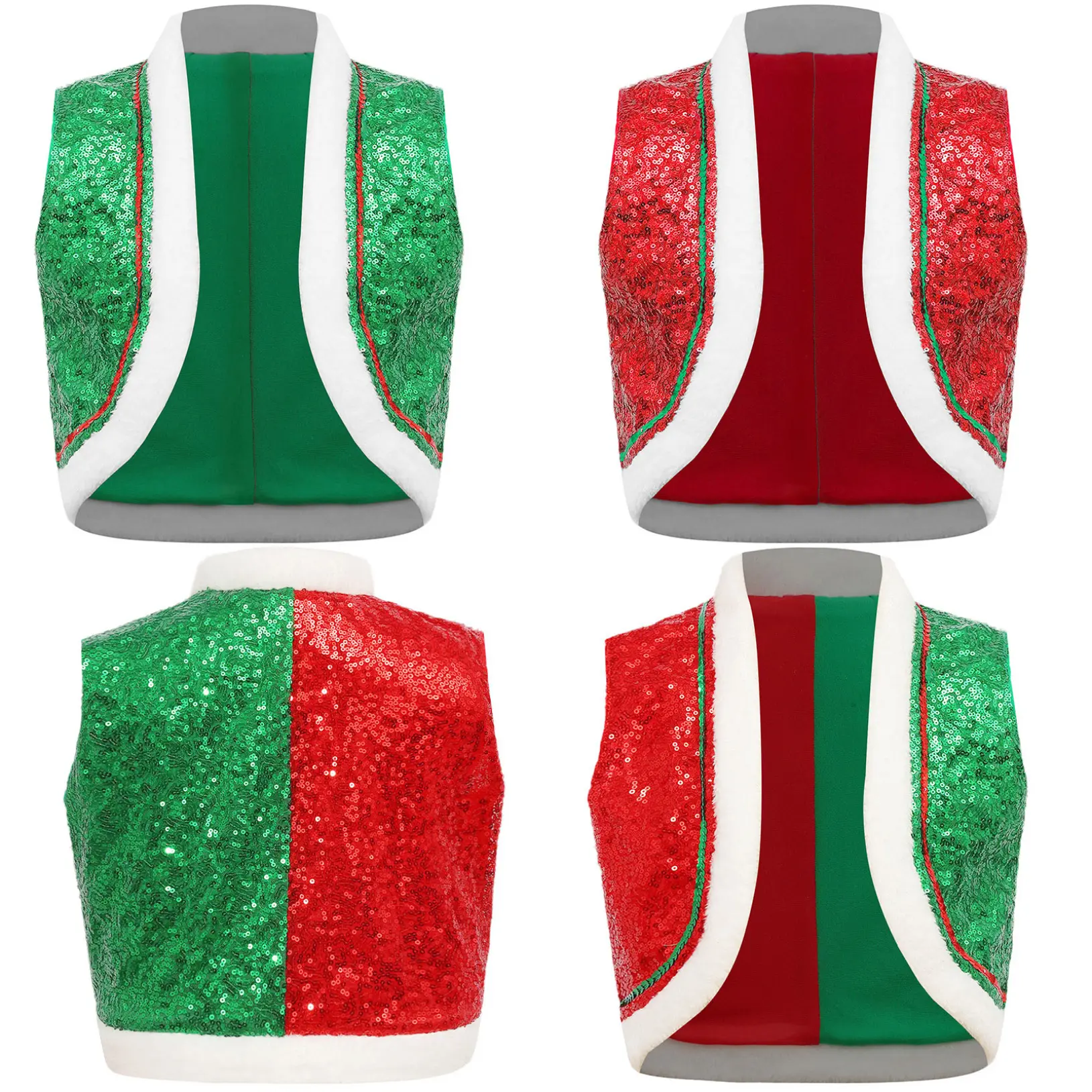 Áo Ghi Lê Trẻ Em Bé Trai, Choomomo, Thiết Kế Ông Già Noel Và Yêu Tinh Giáng Sinh Sáng Bóng, Áo Ghi Lê Hở Trước, Thích Hợp Để Hóa Trang Tiệc Giáng Sinh Và Halloween