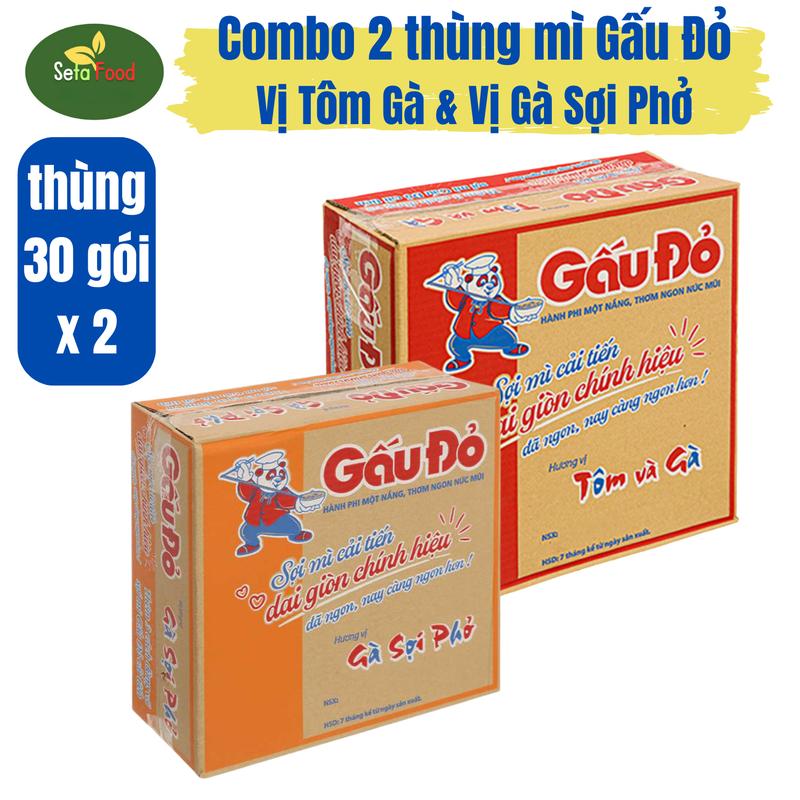 Combo 2 thùng mì Gấu Đỏ sợi mì cải tiến dai giòn chính hiệu mỗi thùng 30 gói x 63g Cay Vị Chua kokomi
