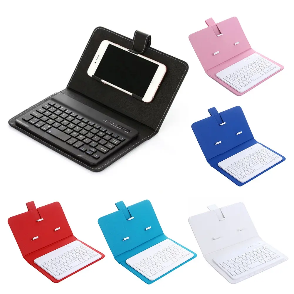 แป้นพิมพ์Bluetooth-compatibleไร้สายแบบพกพา Scorussel พร้อมเคสหนังเทียมสำหรับโทรศัพท์ iPhone แท็บเล็ต