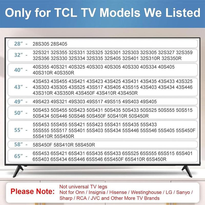 Replacement Non-slip TV Stand with Screws Strong TV stand legs No Drilling Solid Support Base Stand for TCL/Roku 5