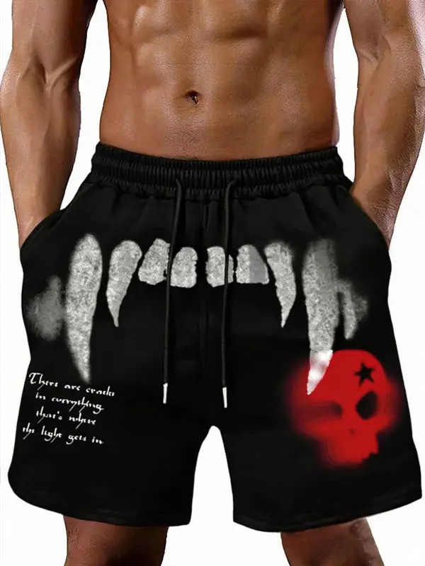 Men's Regular Fit Cartoon Skull Print Shorts, Casual Comfy Breathable Shorts for Summer, Men's Bottoms for Daily Wear 0