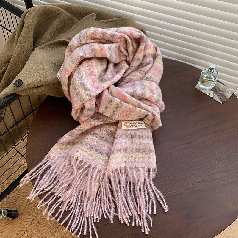 Khăn quàng cổ Len Cashmere Ấm Áp Phong Cách Hàn Quốc Mềm Mịn Thu Đông HỒNG ĐẬM CB 1