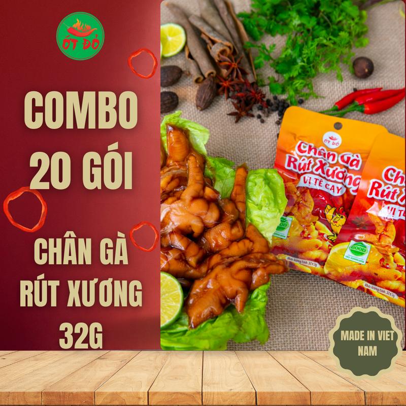 ỚT ĐỎ COMBO 20 Gói Chân Gà Rút Xương Vị Tê Cay 32g - Hàng Chính Hãng Ớt Đỏ - Chân Gà Việt Nam Tê Cay Nhẹ - Đầy Đủ Giấy Tờ - Made in Vietnam