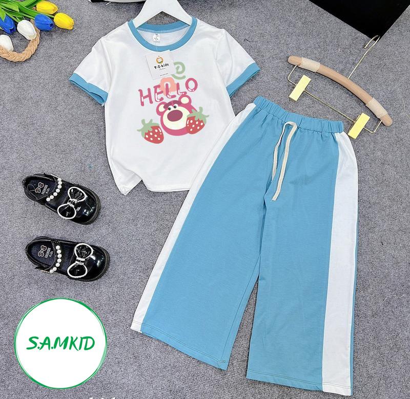 8-40kg Đồ bộ bé gái Sam kids bộ dài lửng phối xọc cho bé cotton mẻ mùa hè , quần áo bé gái dễ thương, quần áo trẻ em cao cấp 1