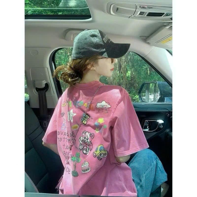  Áo thun phông nam nữ PINK tay lỡ form rộng MAME Unisex 