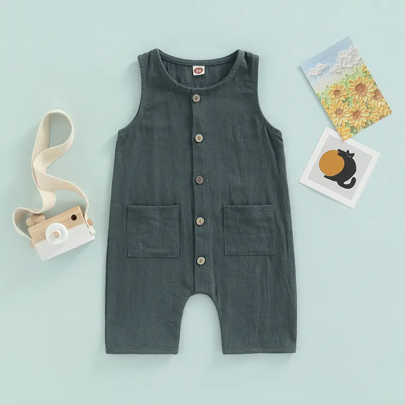 Áo Jumpsuit Quần Cho Em Bé Trai Hoặc Bé Gái, Cổ Tròn, Không Tay, Cài Cúc, Áo Liền Quần Đếm Một, Thích Hợp Cho Trẻ Mới Biết Đi 0-3 Tuổi 6