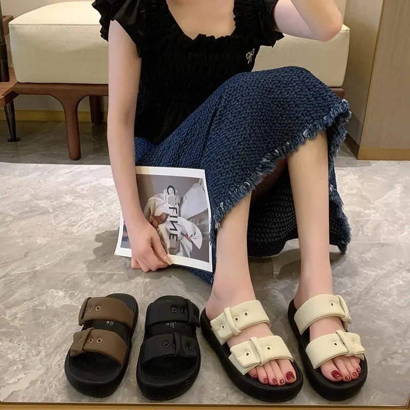 Dép bánh mì nữ 2 quai ngang đế cao 3cm phong cách Hàn Quốc DéP Cao Su Nhung Shoes GiàY 0