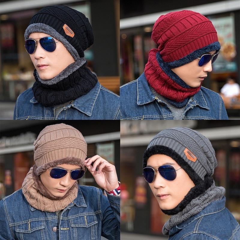 Mũ Nón Len Nam Nữ Hàn Quốc Trùm Đầu Thời Trang Kèm Khăn Ống Quàng Cổ Tháo Rời Được Mũ Len Kèm Khăn Người Lớn Lót Lông