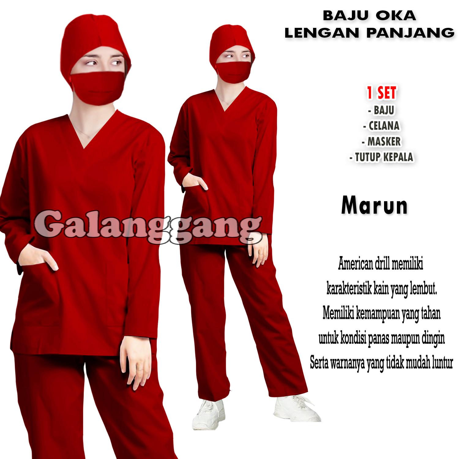 Baju Ok - Baju Oka Lengan Panjang - Scrub Ok - Baju Perawat - Baju Jaga Dokter - Bidan - Bahan American Drill - Model Terbaru dan kekinian Katun Celana
