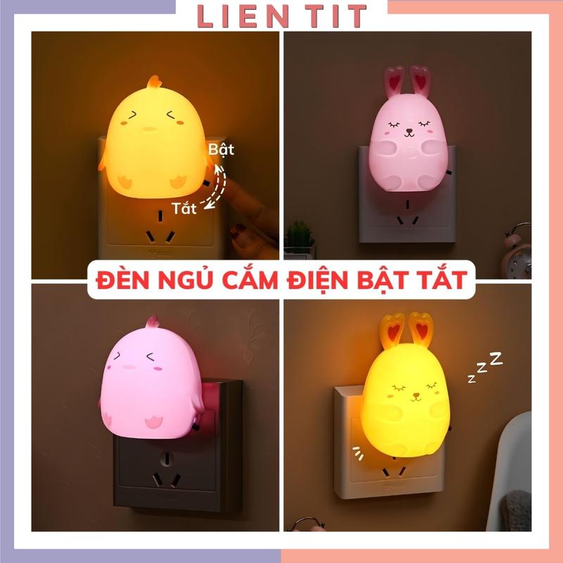 Đèn Ngủ Mini Có Công Tắc Đóng Mở Tiết Kiệm Điện, Bóng Đèn Ngủ LED Hình Gà Con, Thỏ Con Dễ Thương Cắm Điện Trực Tiếp Decor Phòng Ngủ