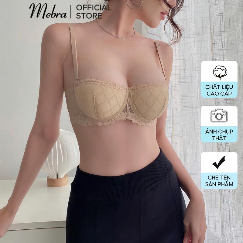 Mebra Áo lót ren nữ có mút nâng vừa 1.6cm dây vai tháo rời bản mới nửa quả cup ngang màu đen nu trắng trẻ trung gợi cảm