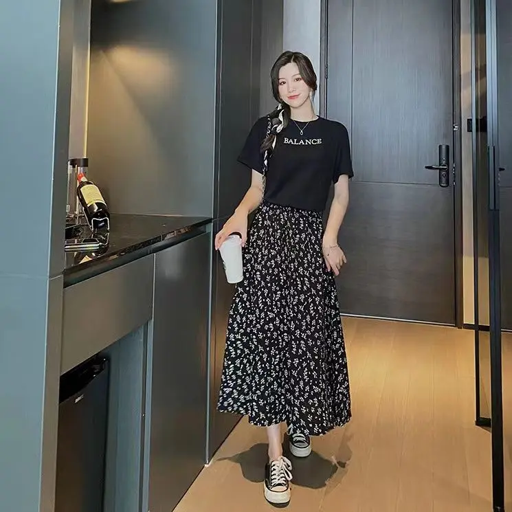 Chân Váy Midi, Thiết Kế Hoa Thanh Lịch, Eo Co Giãn, Dành Cho Nữ, Hàng Mới Về Mùa Xuân Hè 2024, Kiểu Chữ A, Cạp Cao, Che Bụng, Chân Váy Hoa 1