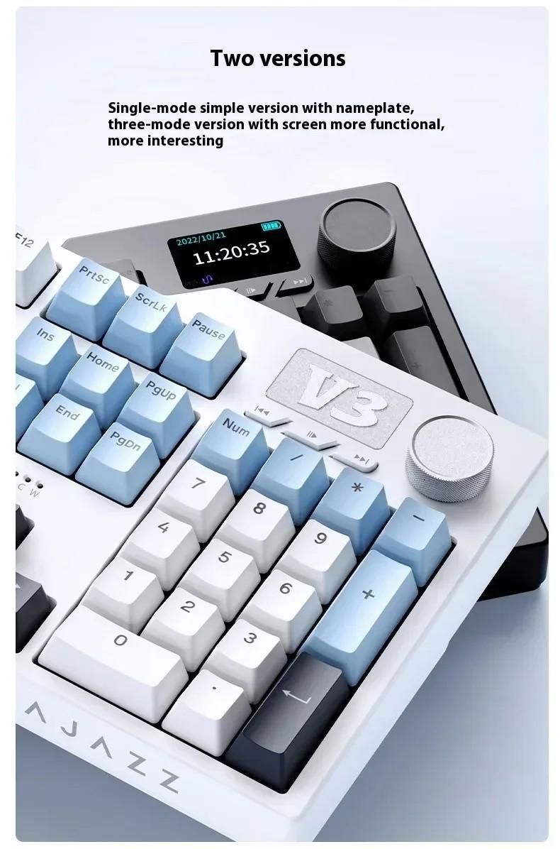 Product Introduction of Ajazz AK35i V3 Wired and Wirless 3mode Mechanical Keyboard 104keys Full-key Hot Swappable with Knob and Display Five Layer Noise Reduction for Gaming and Office 3