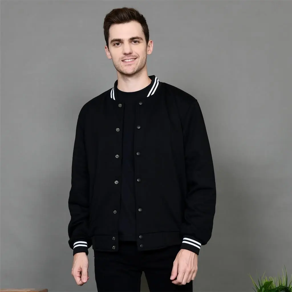 Jaket Bomber Varsity Pria | Jacket Bomber Varsity Polos | Bomber Jaket Varsity Premium | Jaket Baseball Casual Hitam Basic